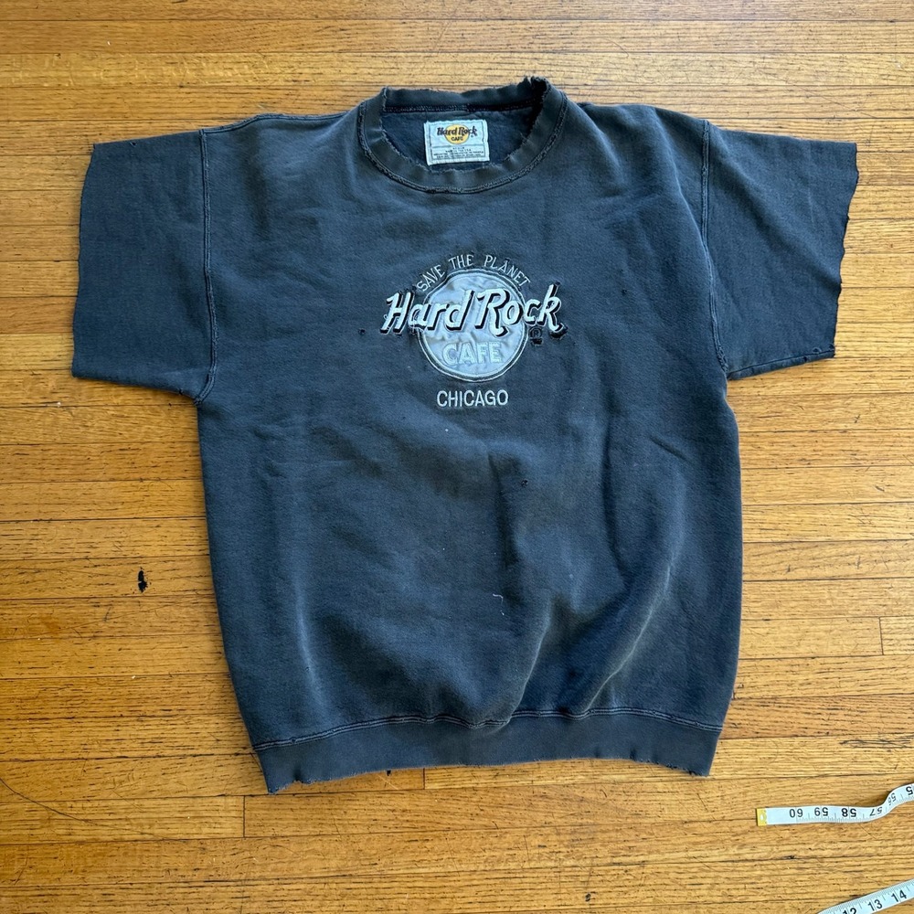 Hard Rock Cafe Sweatshirt Mens Medium Black Fair Distressed Chicago 90s Vintage